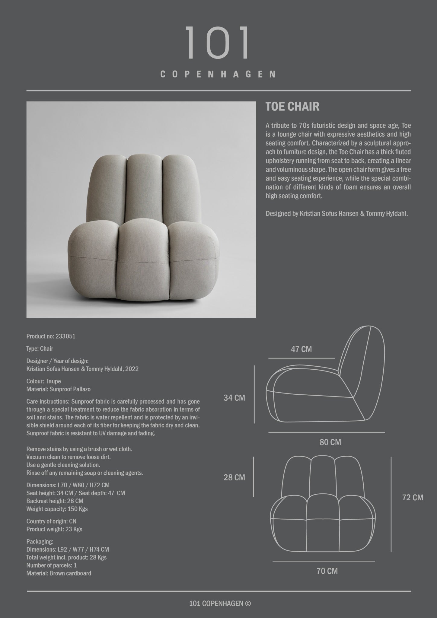 101 Copenhagen - Toe Chair - Taupe (Pallazo 163) - Lounge Chair