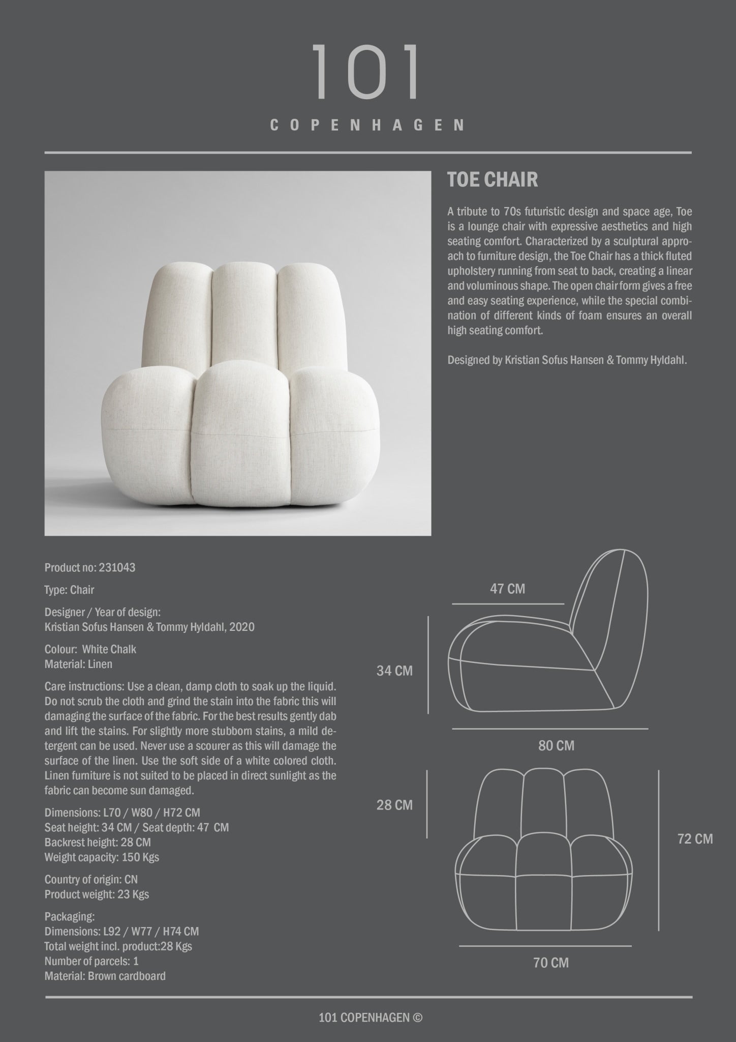101 Copenhagen - Toe Chair - Chalk White (Linen) - Lounge Chair