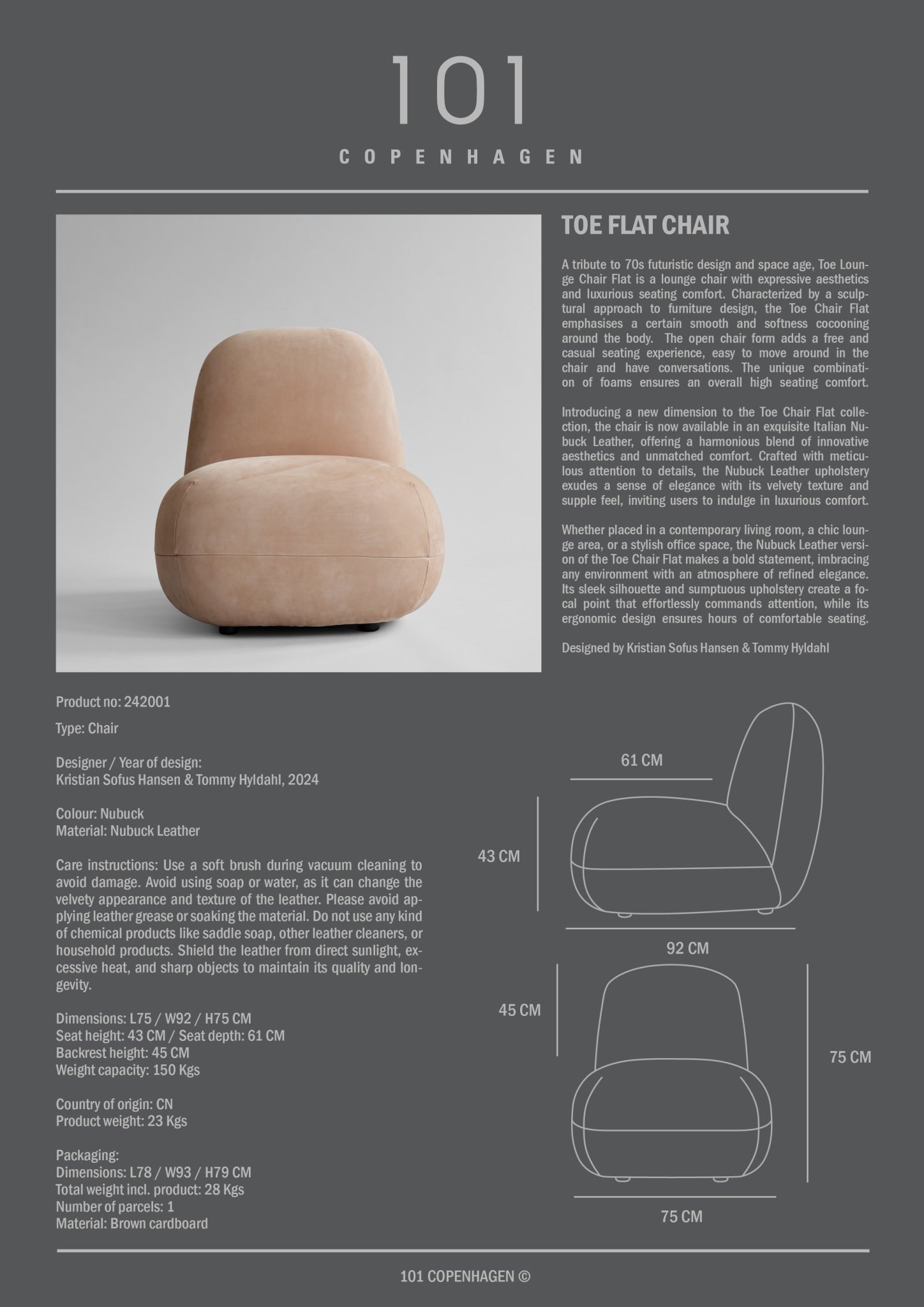 101 Copenhagen - Toe Chair, Flat - Nubuck - Lounge Chair