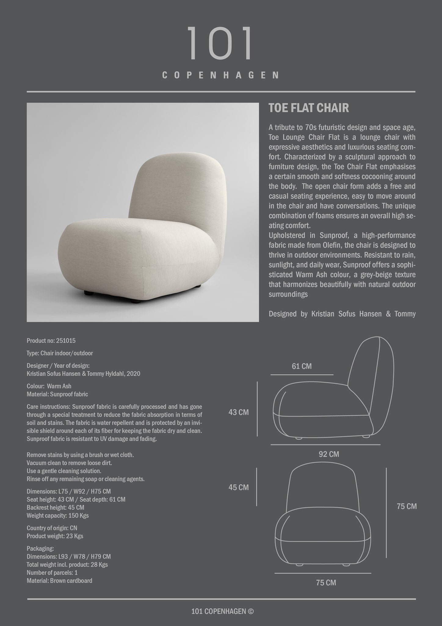 101 Copenhagen - Toe Chair, Flat - Warm Ash (C142) - Lounge Chair