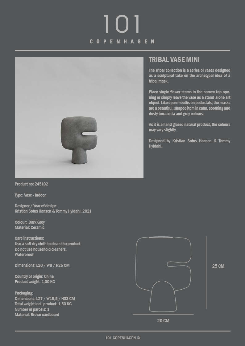 101 Copenhagen - Tribal Vase, Mini - Dark Grey - Vase