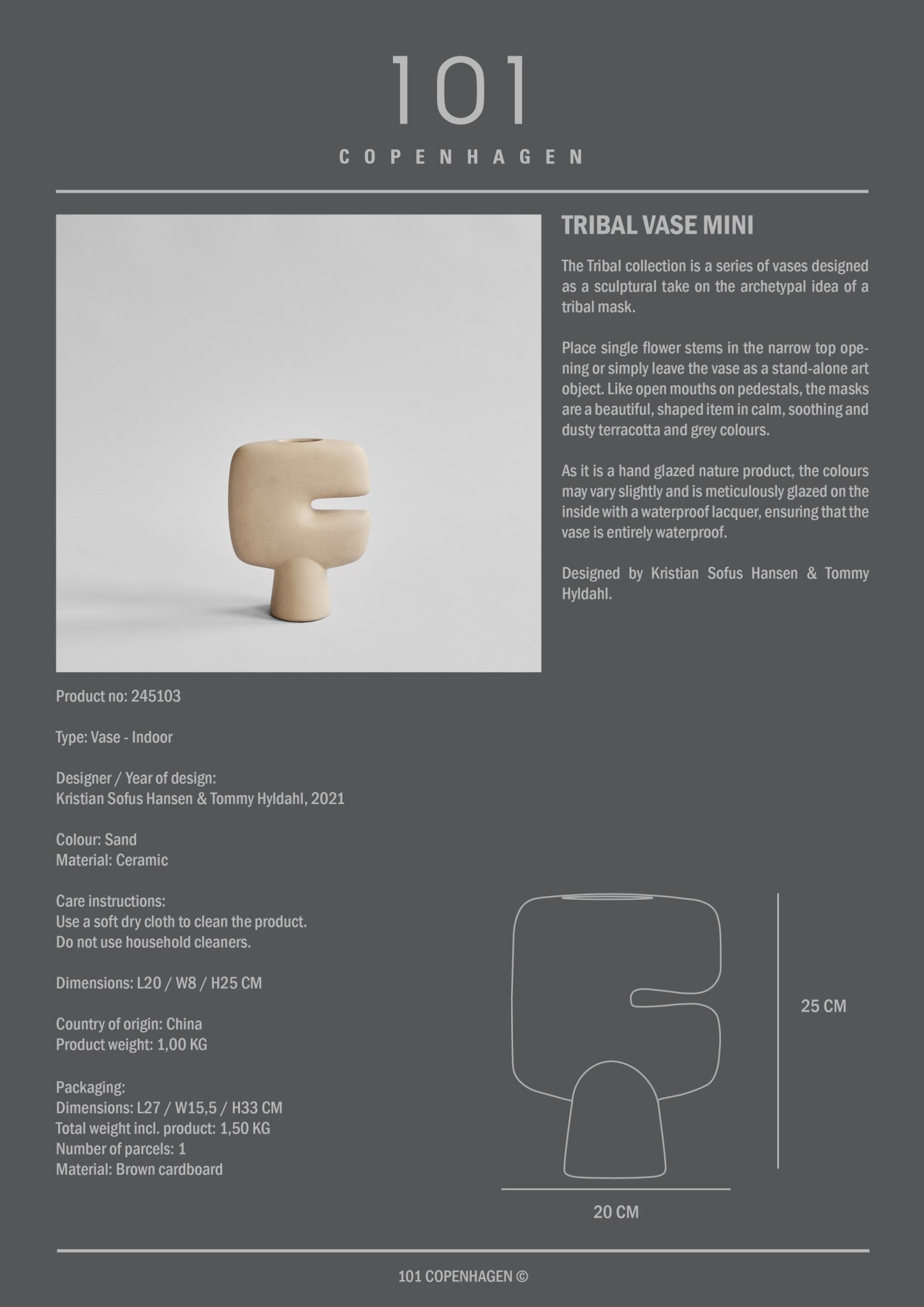 101 Copenhagen - Tribal Vase, Mini - Sand - 