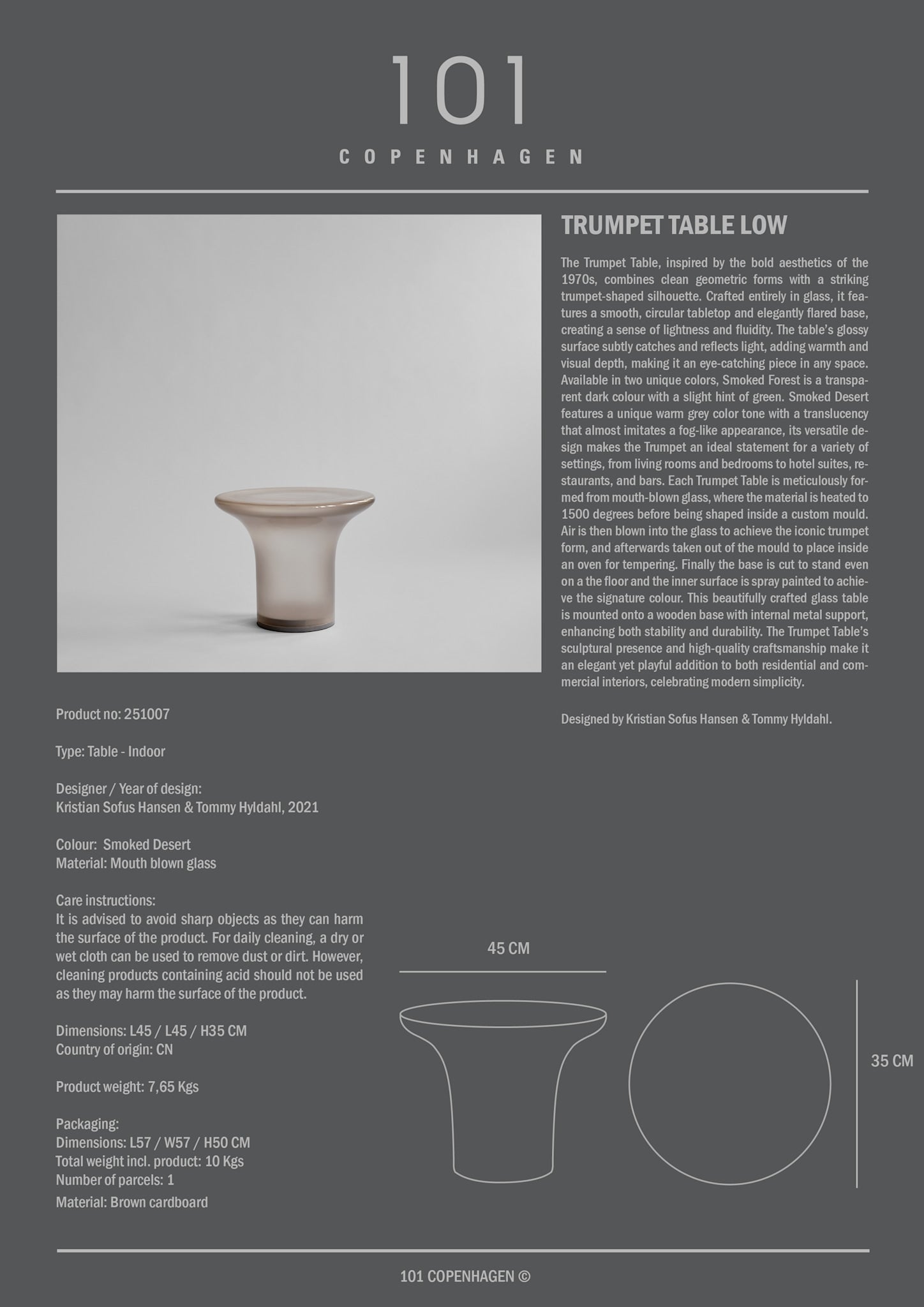101 Copenhagen - Trumpet Table, Low - Smoked Desert - Coffee or Side Table