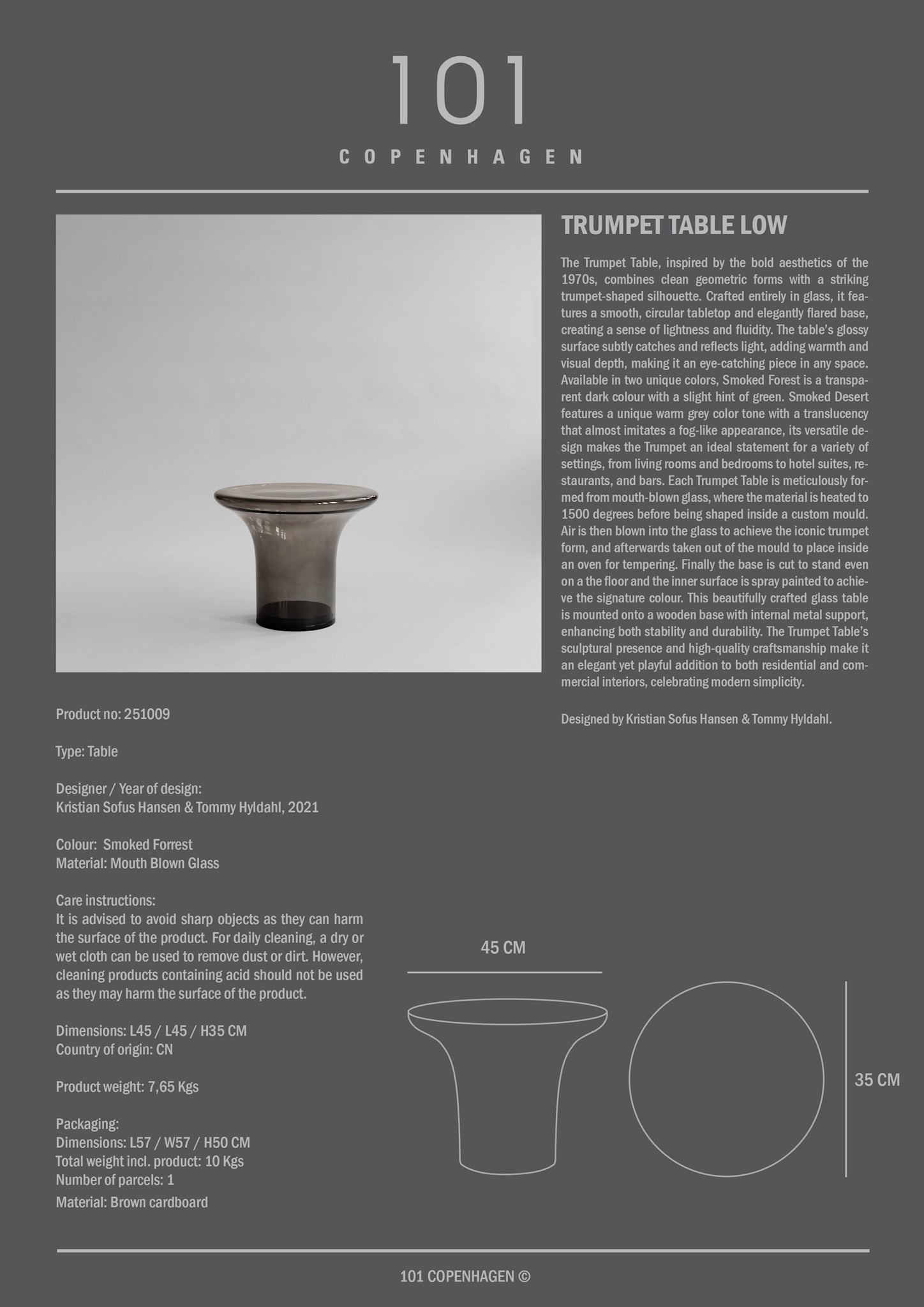 101 Copenhagen - Trumpet Table, Low - Smoked Forest - Coffee or Side Table