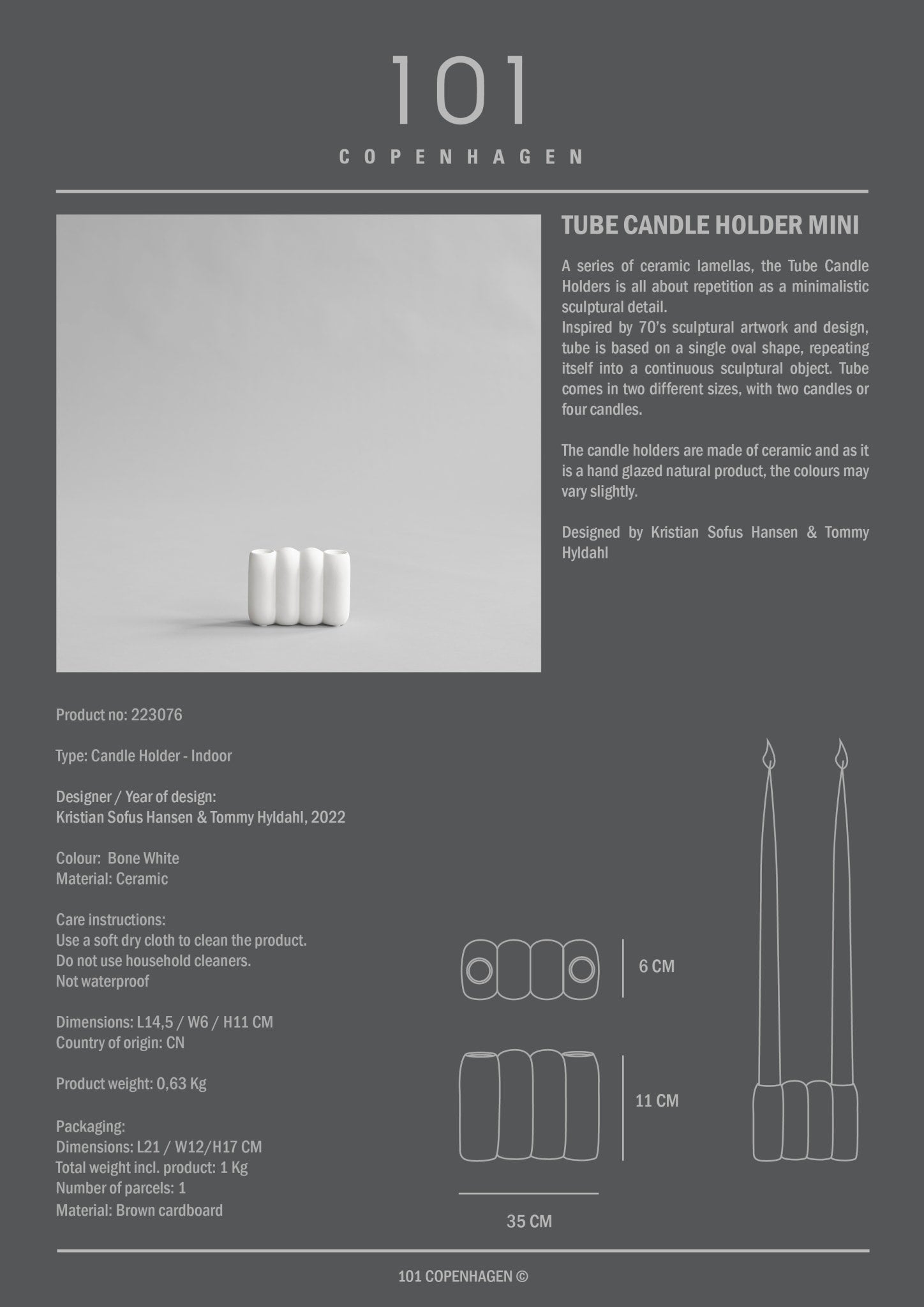 101 Copenhagen - Tube Candle Holder, Mini - Bone White - Candle Holders