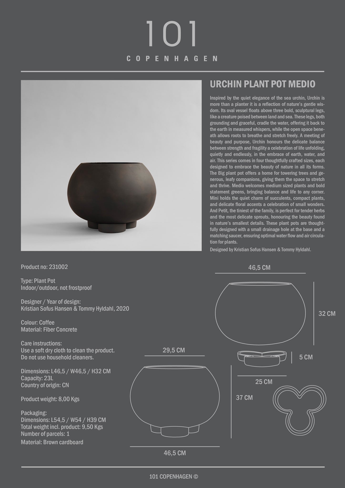 101 Copenhagen - Urchin Plant Pot, Medio - Coffee - Outdoor