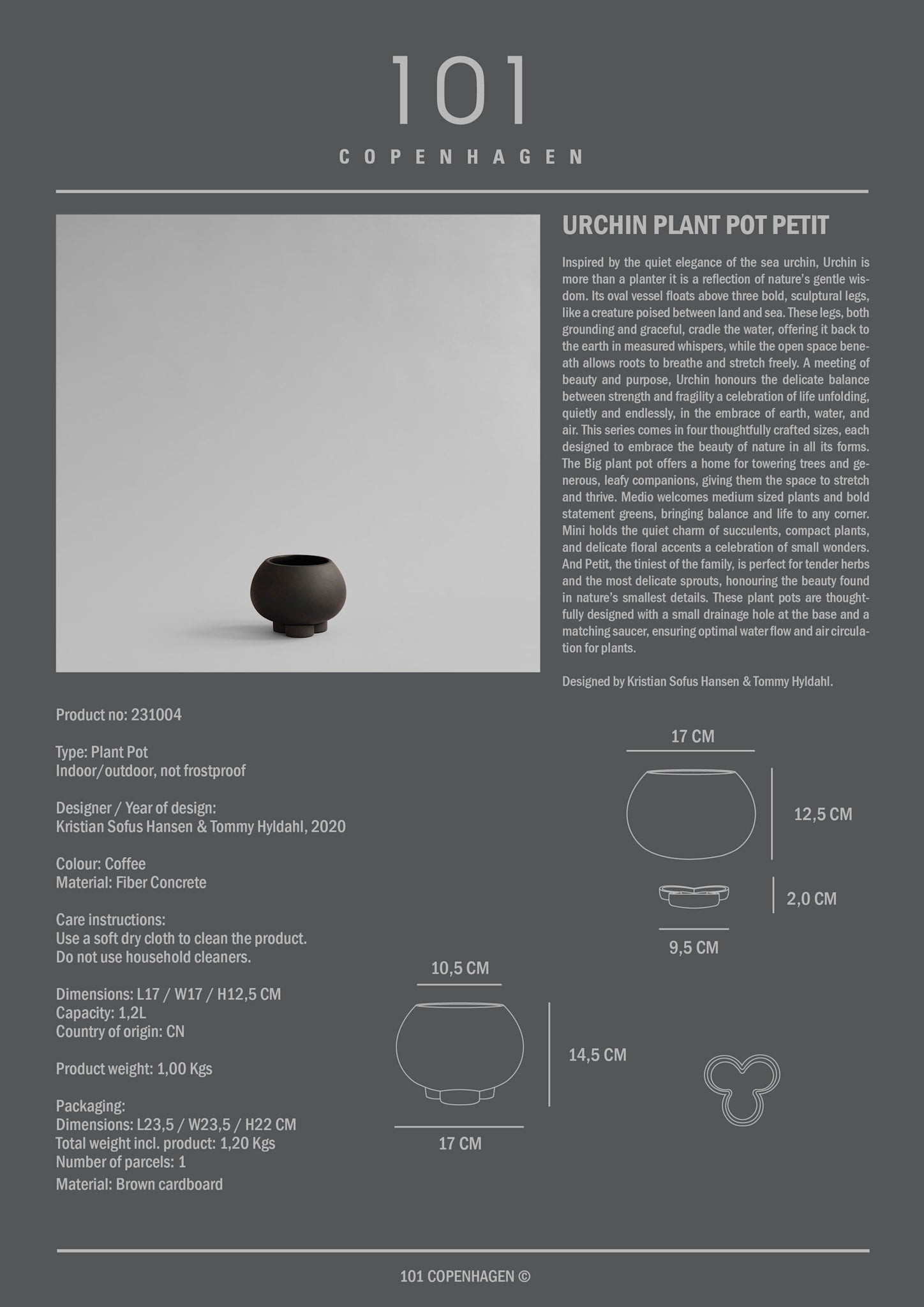 101 Copenhagen - Urchin Plant Pot, Petit - Coffee - Outdoor
