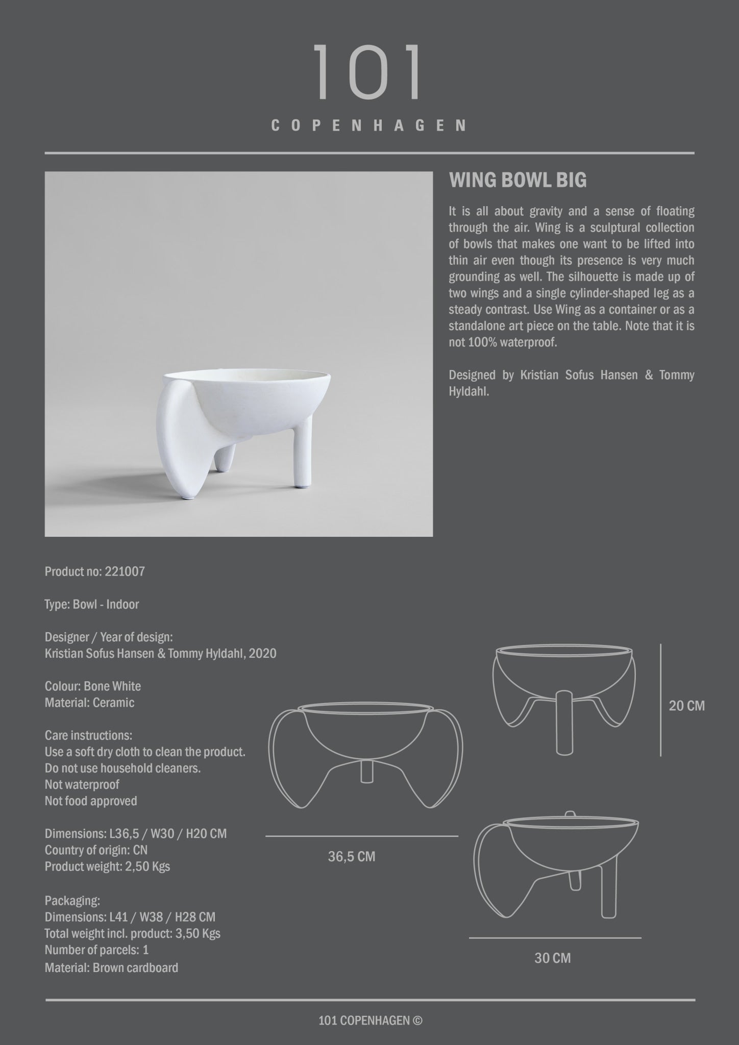 101 Copenhagen - Wing Bowl, Big - Bone White - Decorative Bowls