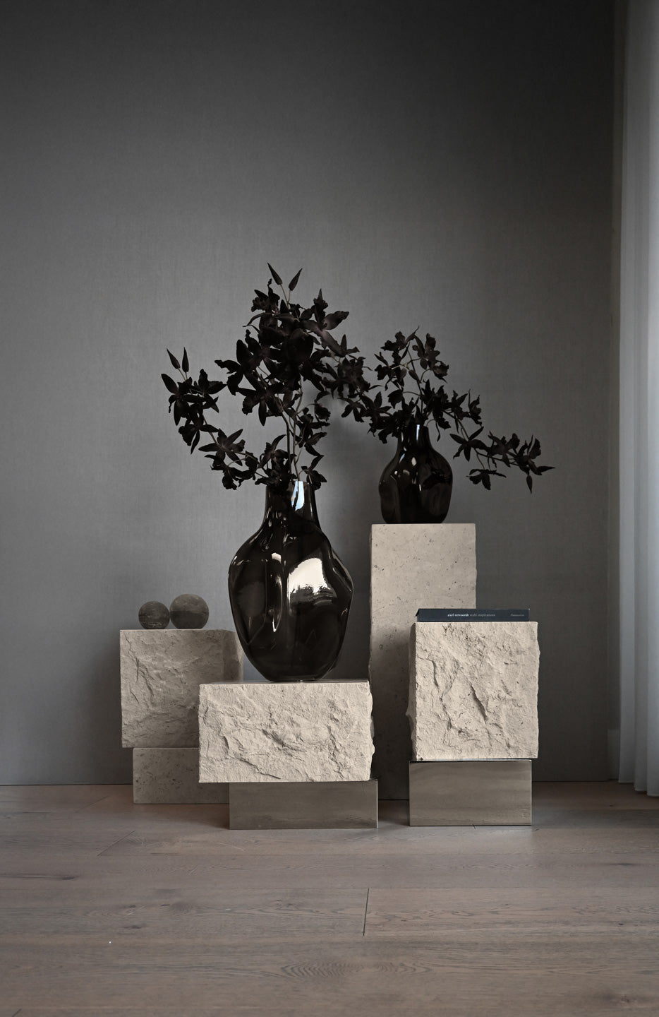 101 Copenhagen Bakku Vases on Limestone coffe tables and podium