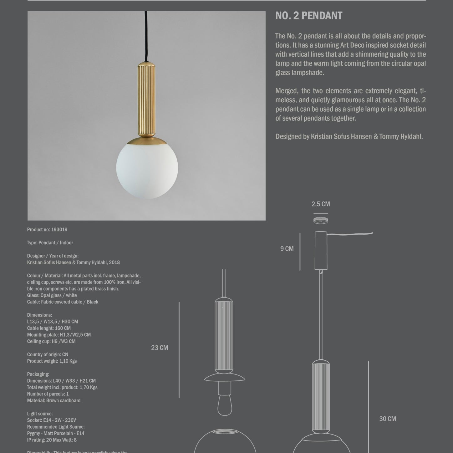 No. 2 Pendant Lamp - Brass - 101 Copenhagen