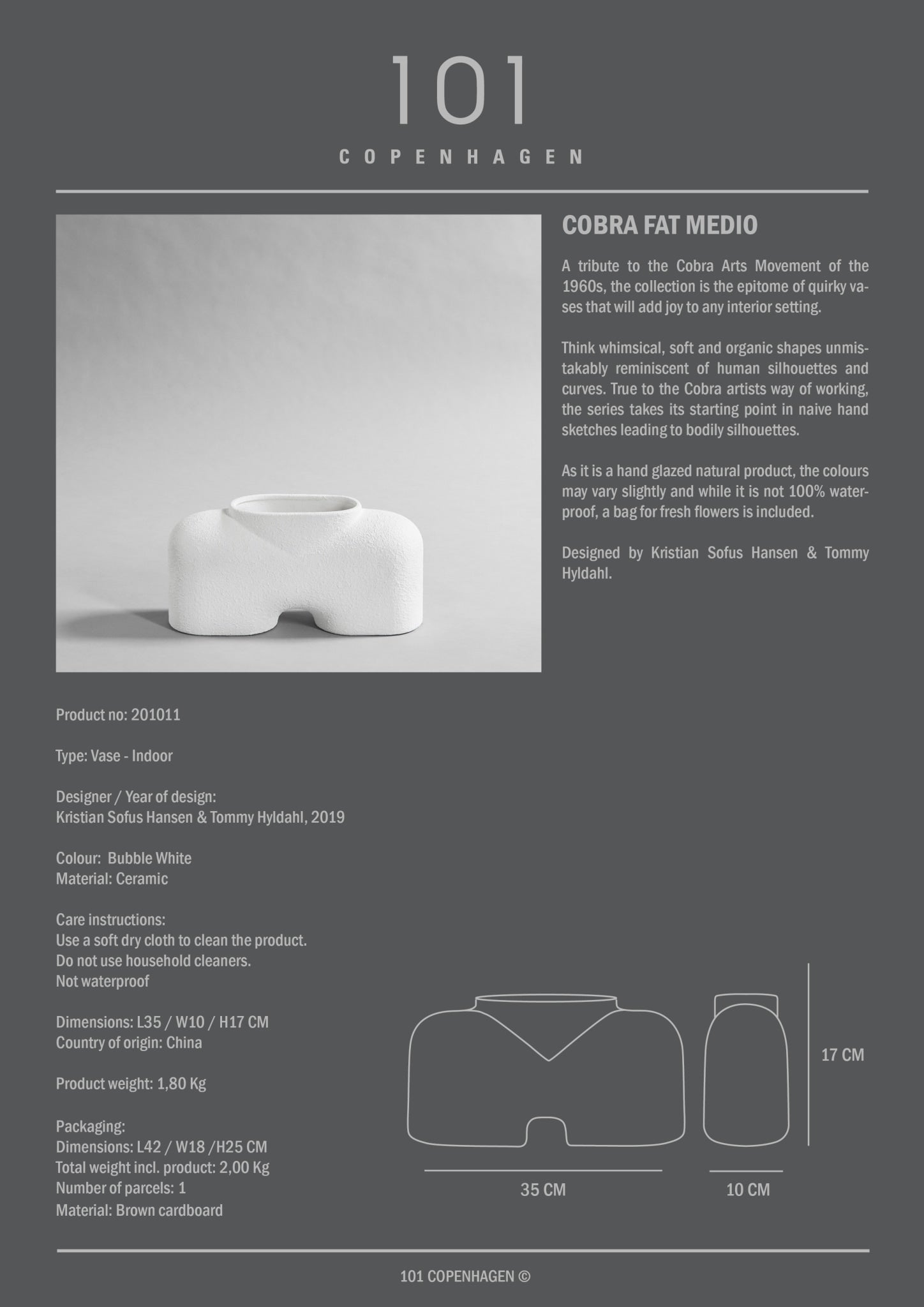 Cobra Vase Fat, Medio - Bubble White - 101 Copenhagen