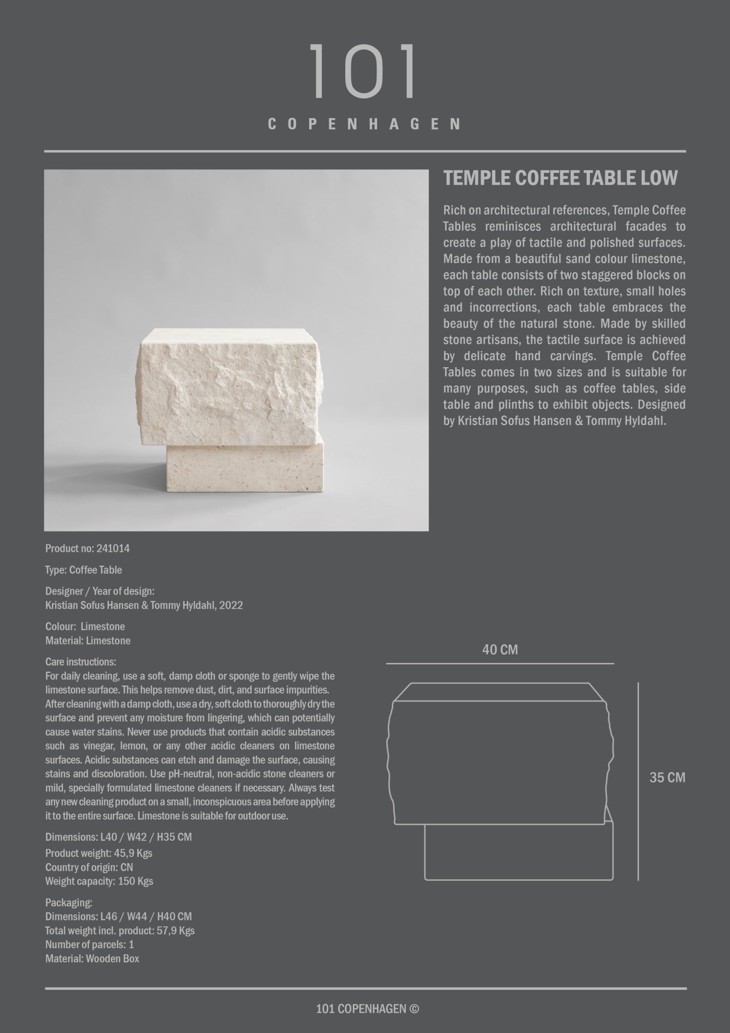 Temple Coffee Table, Low - Limestone - 101 Copenhagen