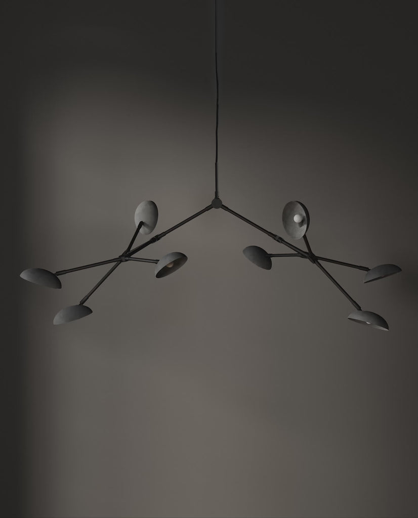 101 Copenhagen Drop Chandelier - Oxidized turned on and off
