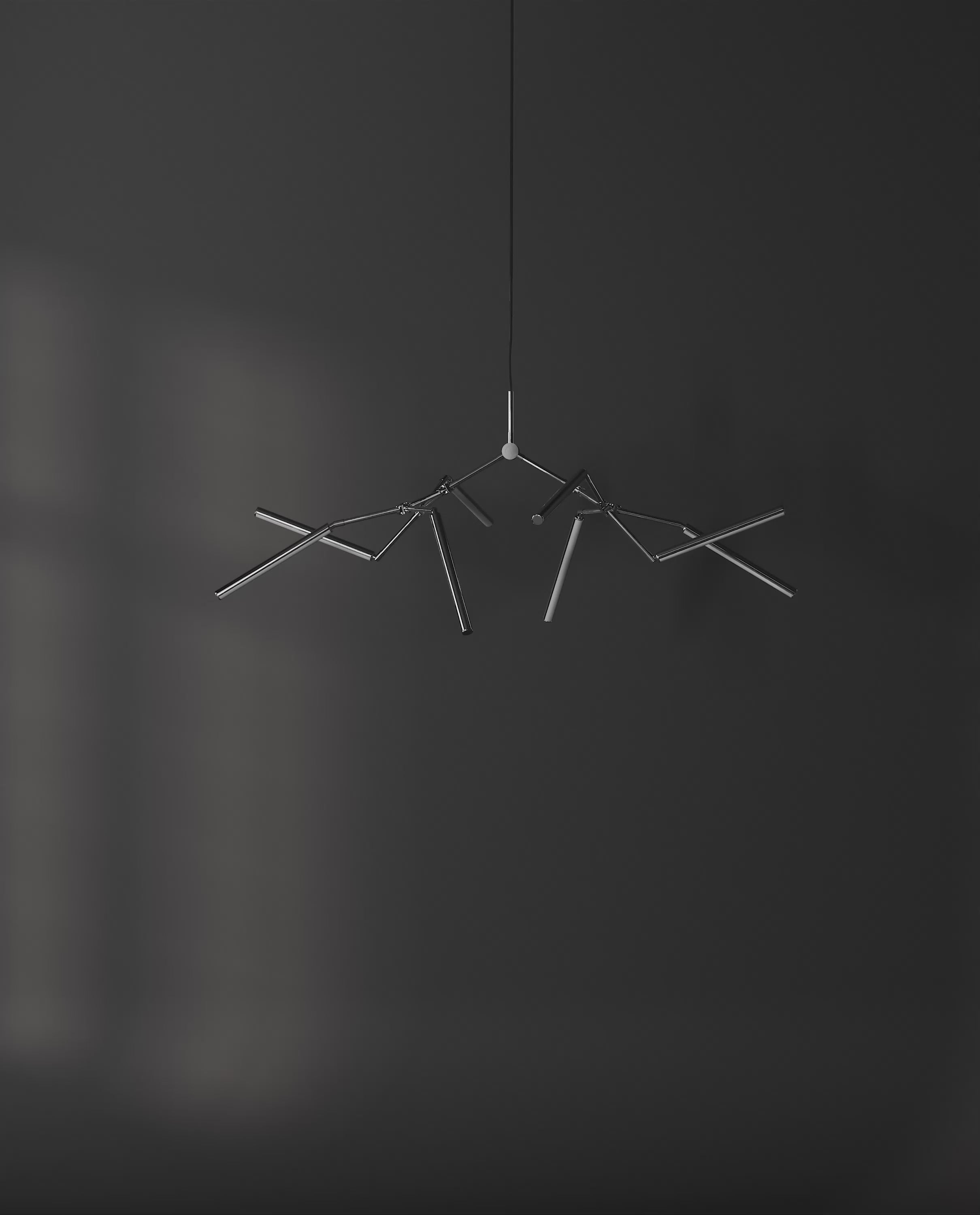 101 Copenhagen Stick Chandelier Mini Chrome turned on and off