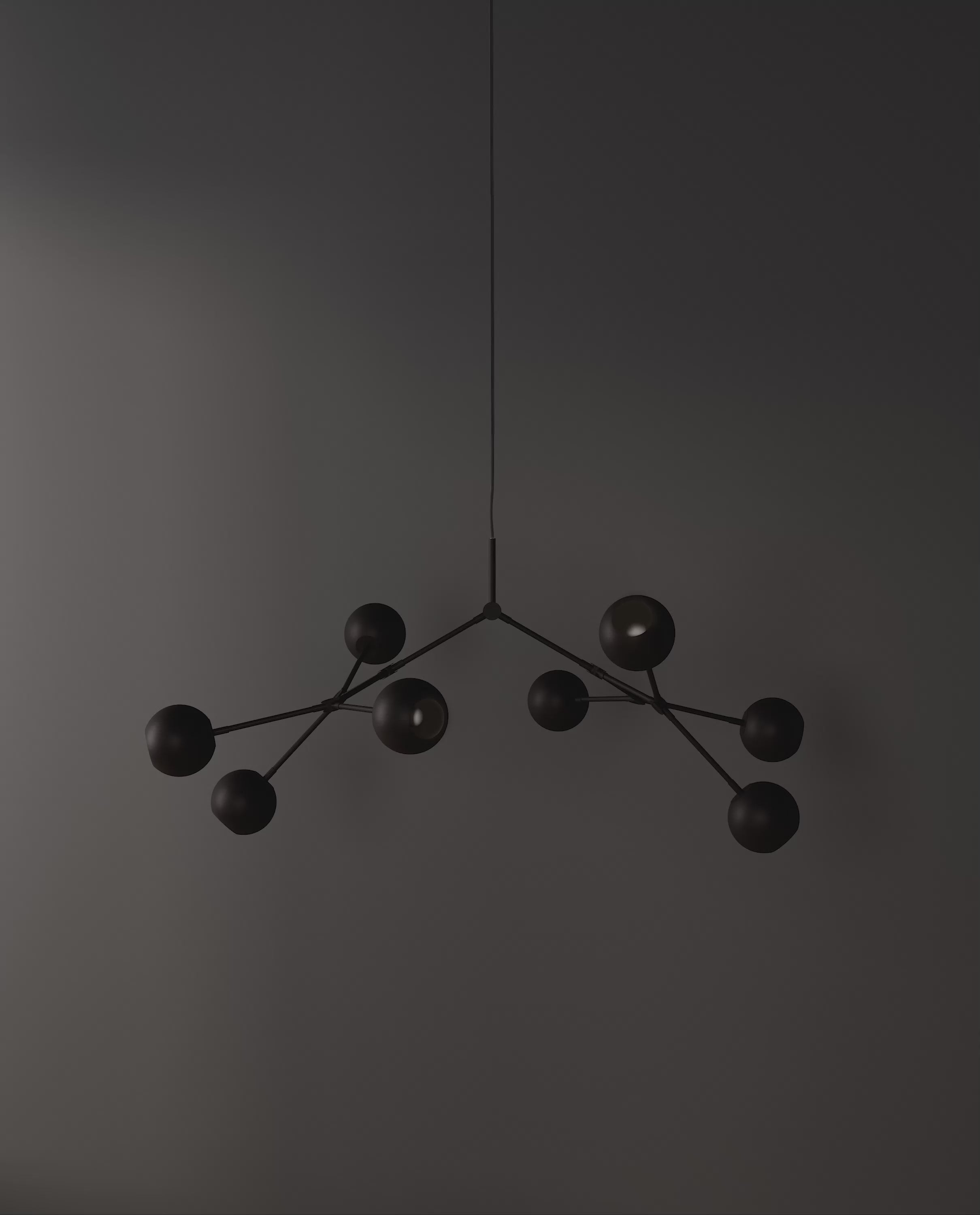 101 Copenhagen Drop Globe chandelier - Burned Black turned on and off