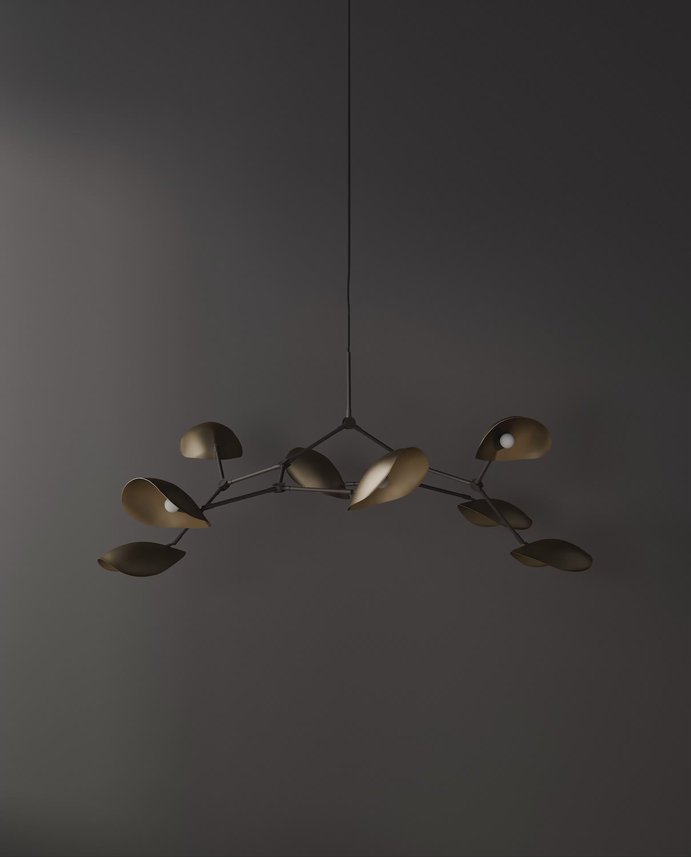 101 Copenhagen Stingray Chandelier Brass turned on and off