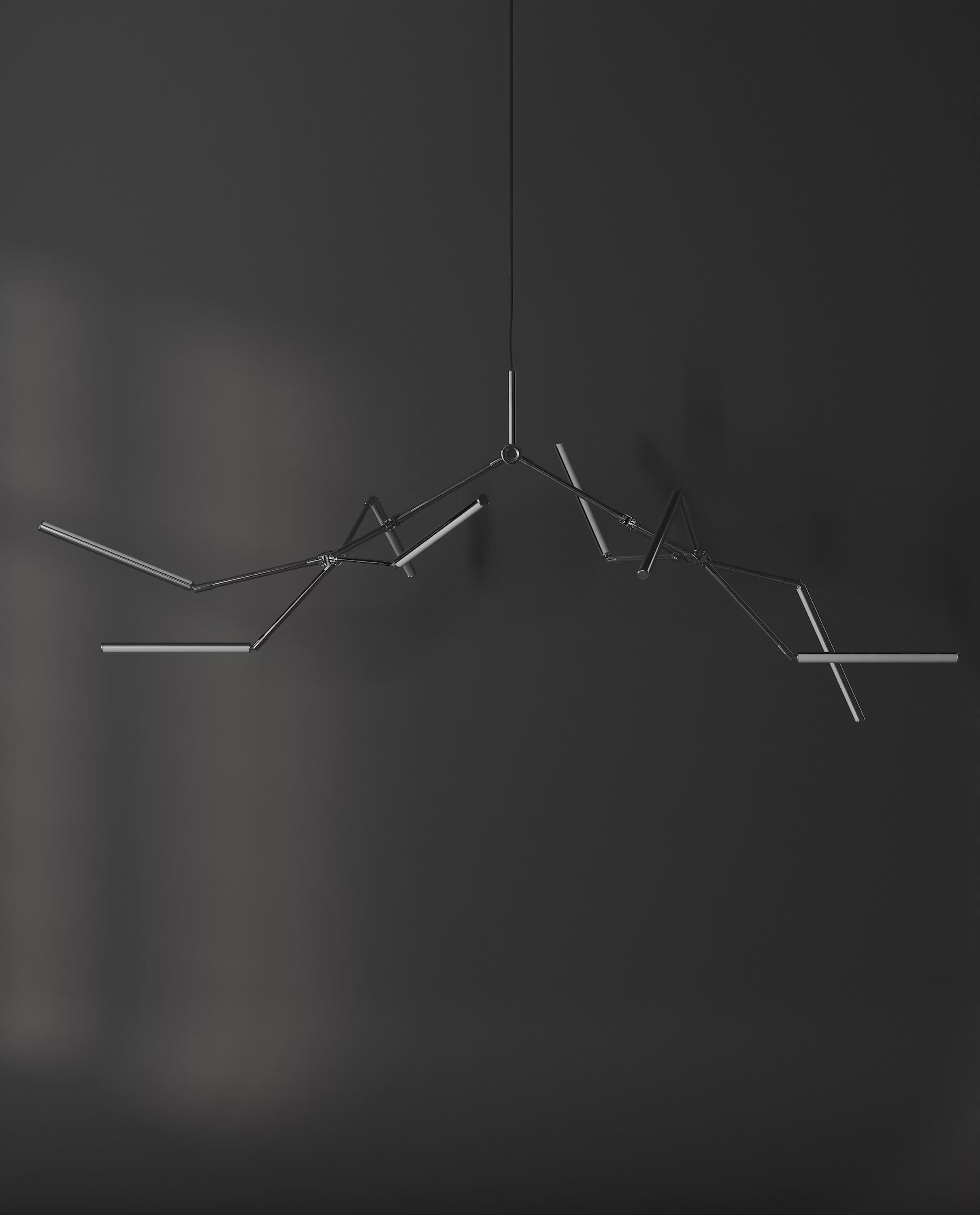 101 Copenhagen Stick chandelier Chrome turned on and off