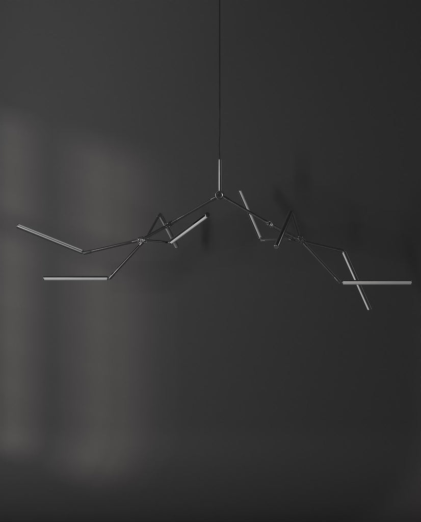 101 Copenhagen Stick chandelier Chrome turned on and off
