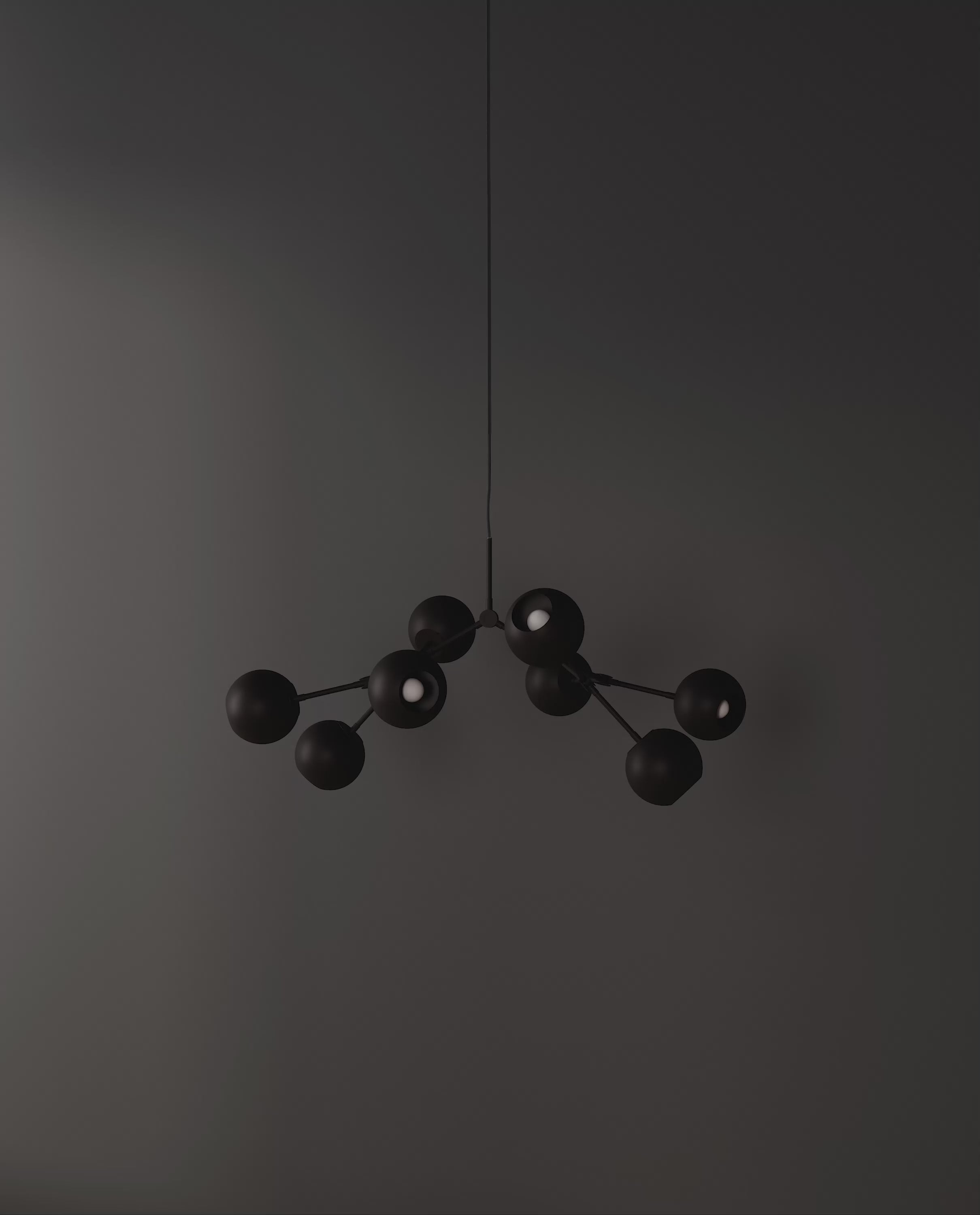 101 Copenhagen Drop Globe Chandelier -  Burned Black Mini turned on and off