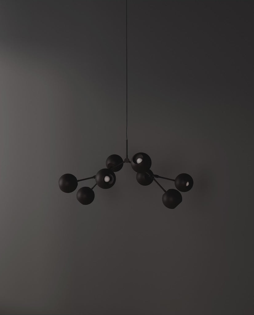 101 Copenhagen Drop Globe Chandelier -  Burned Black Mini turned on and off