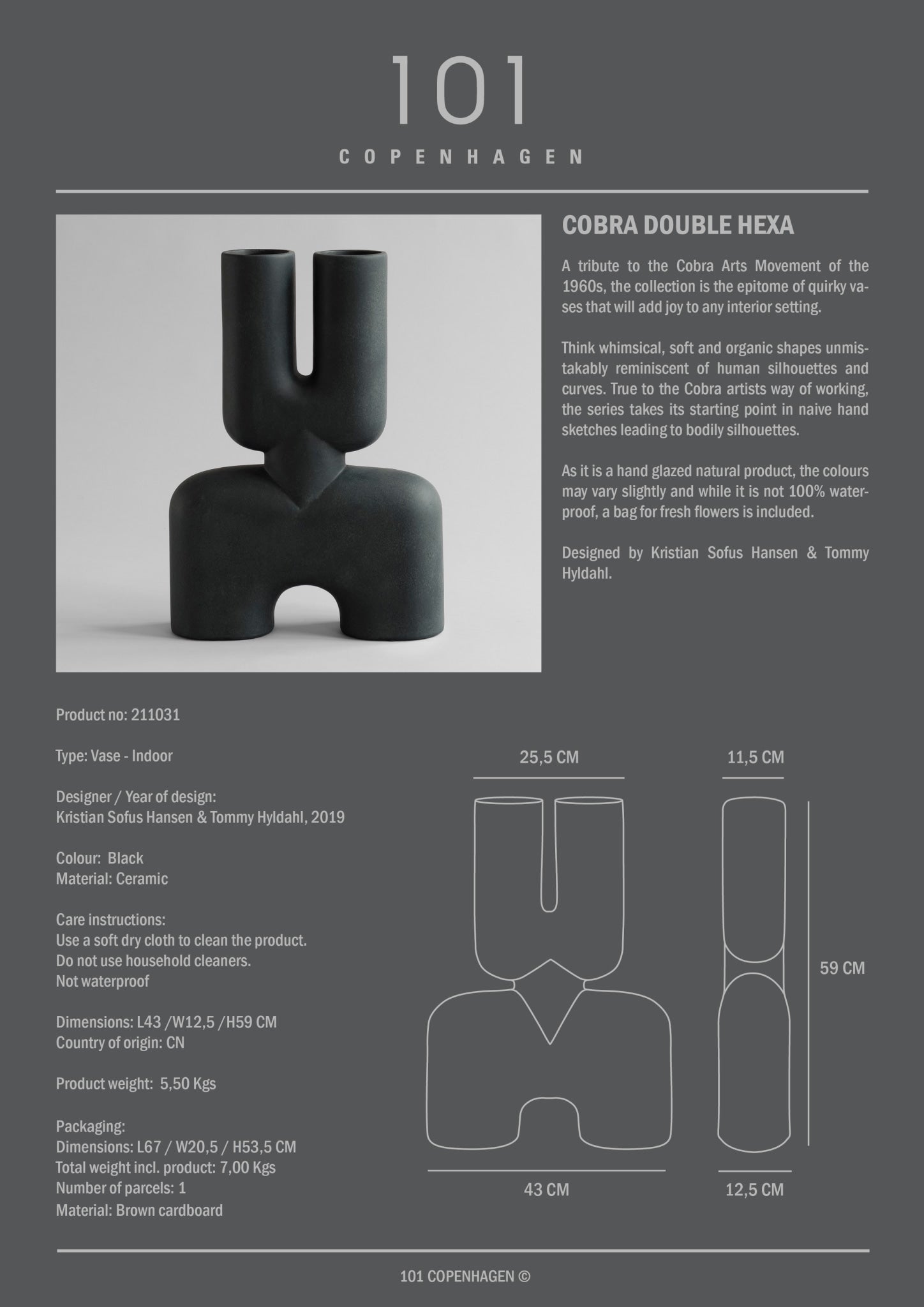 Cobra Vase Double, Hexa - Black - 101 Copenhagen