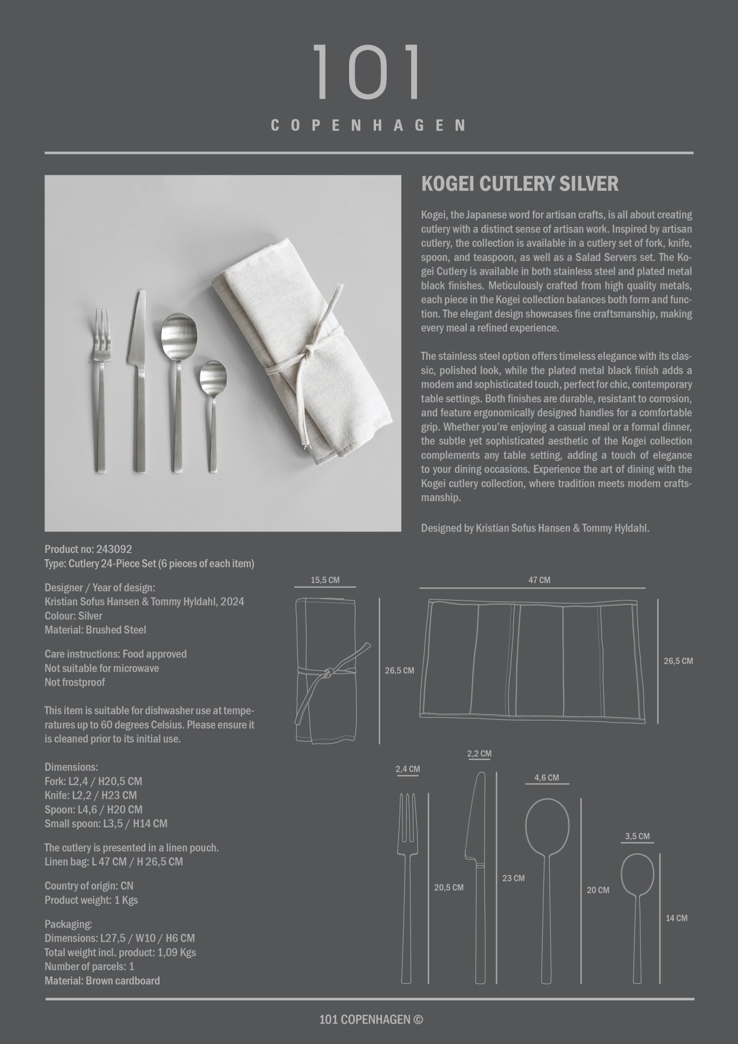 101 Copenhagen Kogei Cutlery - Brushed Steel style sheet